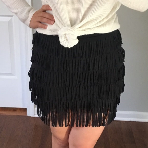 Nollie Stretchy Black Fringe Mini Skirt - Picture 1 of 5